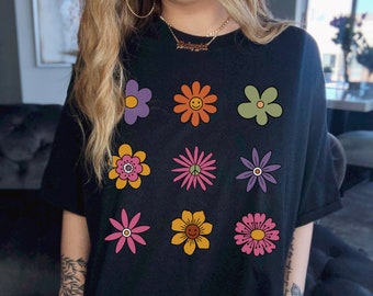 Flower Smiley Shirt Floral Top Indie Clothes Aesthetic Clothes