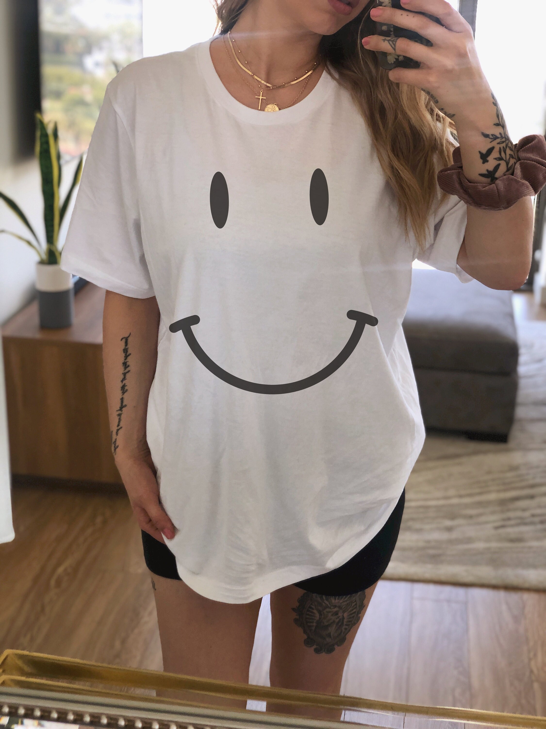 [ STIGMA ]★23 SMILE OVERSIZED T-SHIRTS Checkered Pattern Smiley Face Oversized Vintage T-shirt