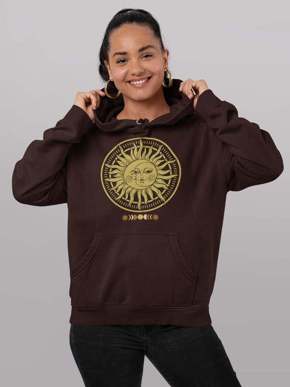 Sun and Moon Sweatshirt Brown Hoodie Mystical Hoodie Celestial