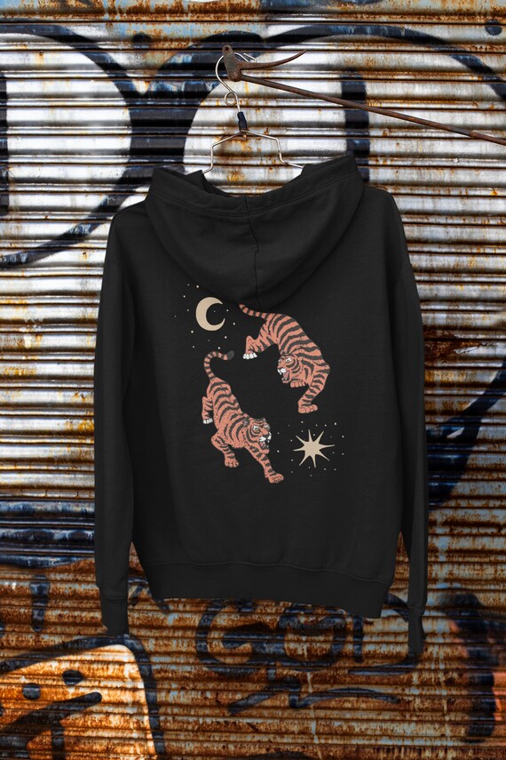 Sun and Moon Aesthetic Tiger Hoodie Celestial Design Boho Hoodie