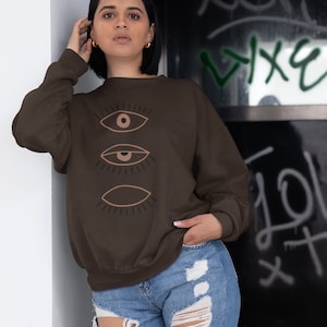 Brown Crewneck Evil Eye All Seeing Eye Brown Hoodie Third Eye Indie Clothing Mystical Crewneck Dark Academia Sweatshirt Aesthetic Clothing
