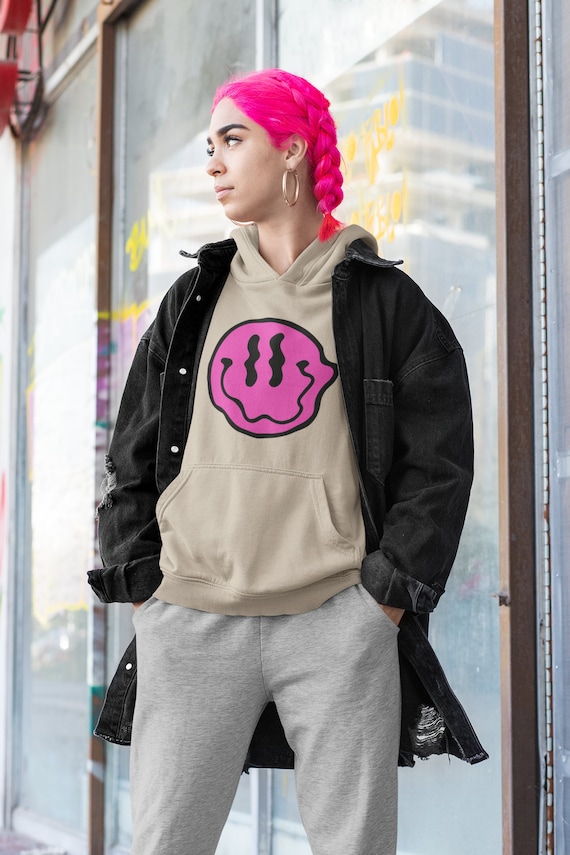 Melted Smiley Face Hoodie, Drip Smiley Face, Y2k Fashion, 90s Clothing,  Oversized Hoodie Trendy Hoodie Aesthetic Clothing Smiley Sweatshirt 