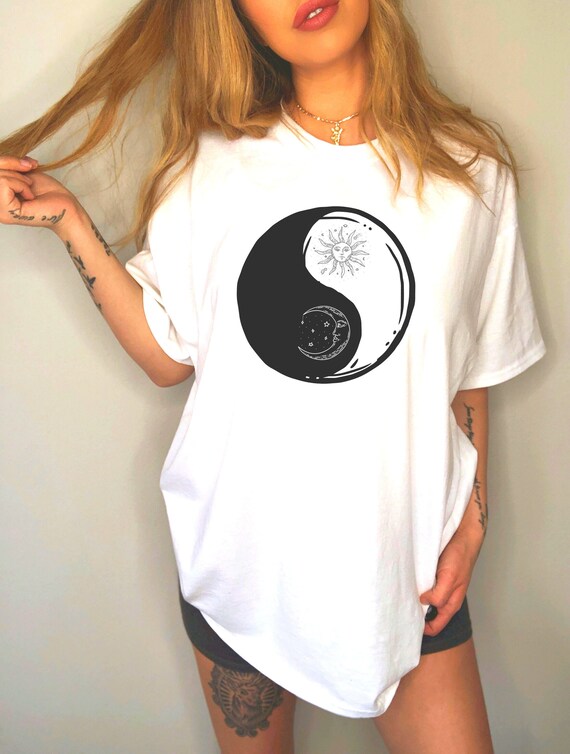 Yin and Yang Sun and Moon Shirt, Aesthetic Y2k clothing Celestial Shirt Indie Tee Mystical design Trendy Boho clothing