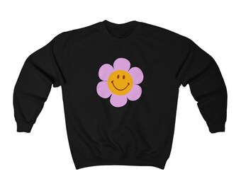 Smiley Face Flower Crewneck Retro Crewneck Preppy Sweatshirt