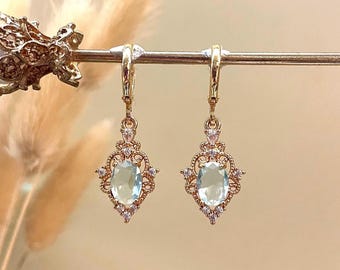 Vintage Elegant Baby Blue Charm Huggie Hoop Earrings - March birth stone