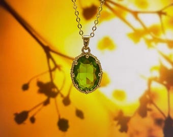 Olive green oval Charm Necklace