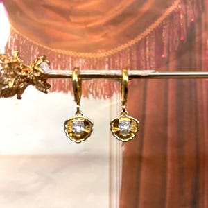 Vintage Gold Shell Charm Huggie Hoop Earrings