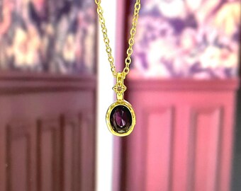 Vintage royal purple oval Charm Necklace