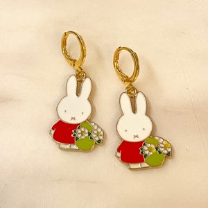 Rabbit huggie, Rabbit and Friends earrings, Rabbit earrings, Cute huggies hoop, Fun earring, Gift for her, Birthday gift, Anniversary gift
