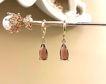 Vintage Elegant Brown Teardrop Charm Huggie Hoop Earrings