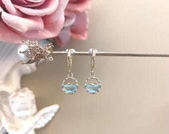 Gold dolphin in the ocean Charm Huggie Hoop Earrings