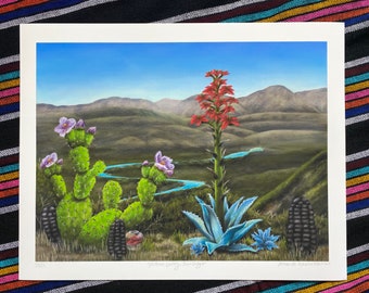 Giclee Print on Paper from Original Oil Painting “Mission Valley, San Diego” (Plant Life, History, Culture, Valley, Cacti)