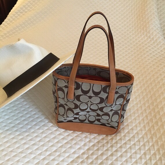 Coach Monogram Beige Canvas Bag. Hand Wrist, Small