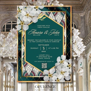 Invito di nozze Kente: verde cacciatore e oro, design afrocentrico