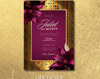 Burgundy & Gold Kente Invitation | Elegant Wedding Invitation - Afrocentric - Free Customization