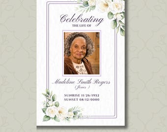 Memorial Program Template | Funeral Program with 14 Photo Collage | Printable Obituary Template | Elegant | 4-Page Instant Download