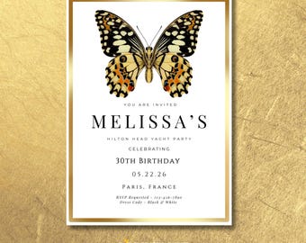 Elegant Butterfly Invitations: Custom Birthday, Wedding, or Event (Digital)