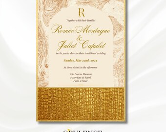 Ivory & Gold Marble Wedding Invitation: Gala Event, Monogram (Digital File)