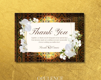 Kente Wedding Thank You Cards: African Gold Floral Design (Digital)