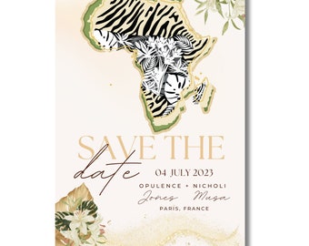 Africa Theme Save the Date Africa Wedding Invitation | Upscale, Modern Afrocentric Invitation | Free Customization Done-For-You included.