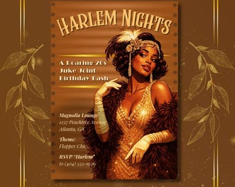 Harlem Nights Invitation, Roaring 20s Party Invite, 1920s Speakeasy, Gatsby Theme, Custom Invitation