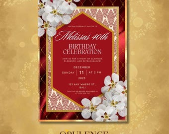 Red & Gold Afrocentric Birthday Kente Inspired | Upscale, Ankara Wedding Invitation - Free Customization Included, Any Event.