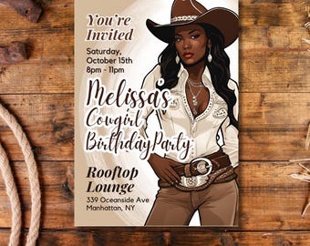 Black Cowgirl Birthday Invitation: Western Denim Party (Digital Download)