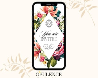 Elegant Video Invitation Wedding + Digital Print Invite | Floral Theme | Includes Beautiful Photo & Monogram Wedding Invitation Video.