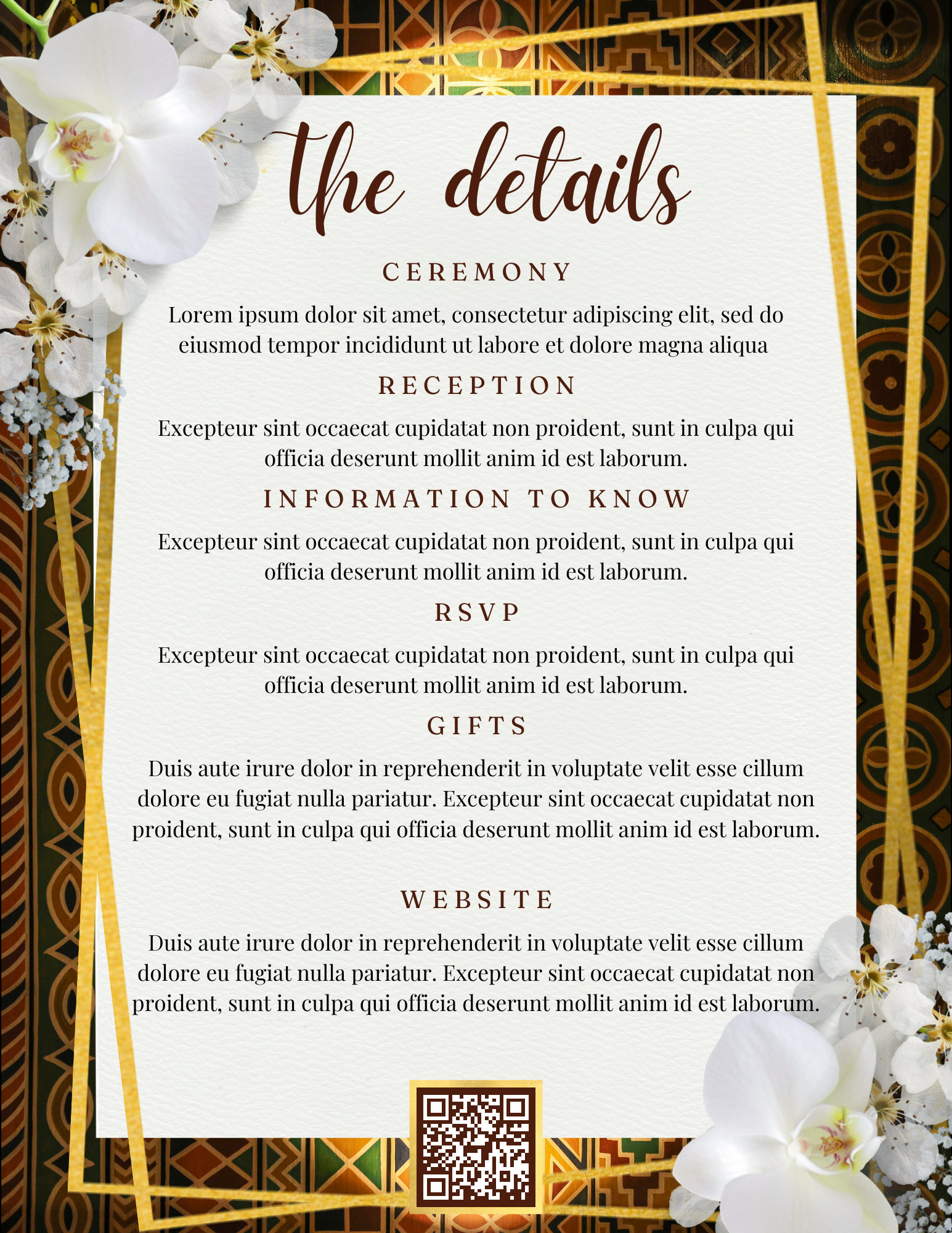 Luxury African Menu - Wedding Inspired Gold Wedding Menus | Upscale ...