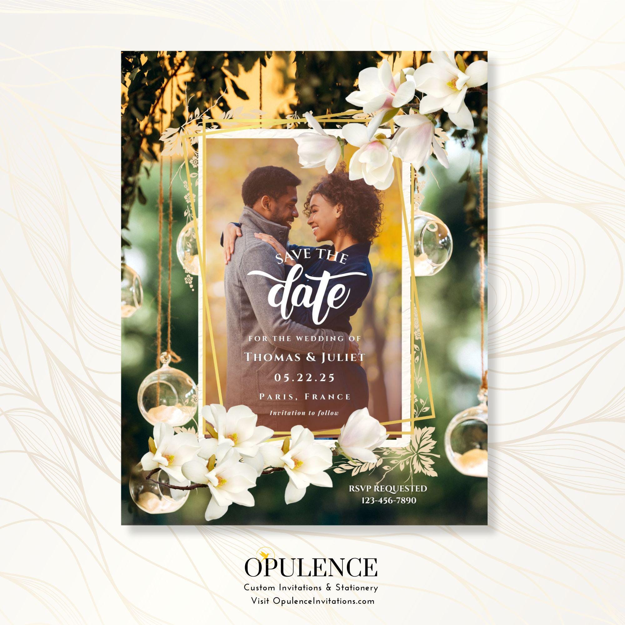 Ivory Floral Save the Date Photo Invitations: Custom Wedding Cards Ivory Floral Save the Date Photo Invitations: Custom Wedding Cards