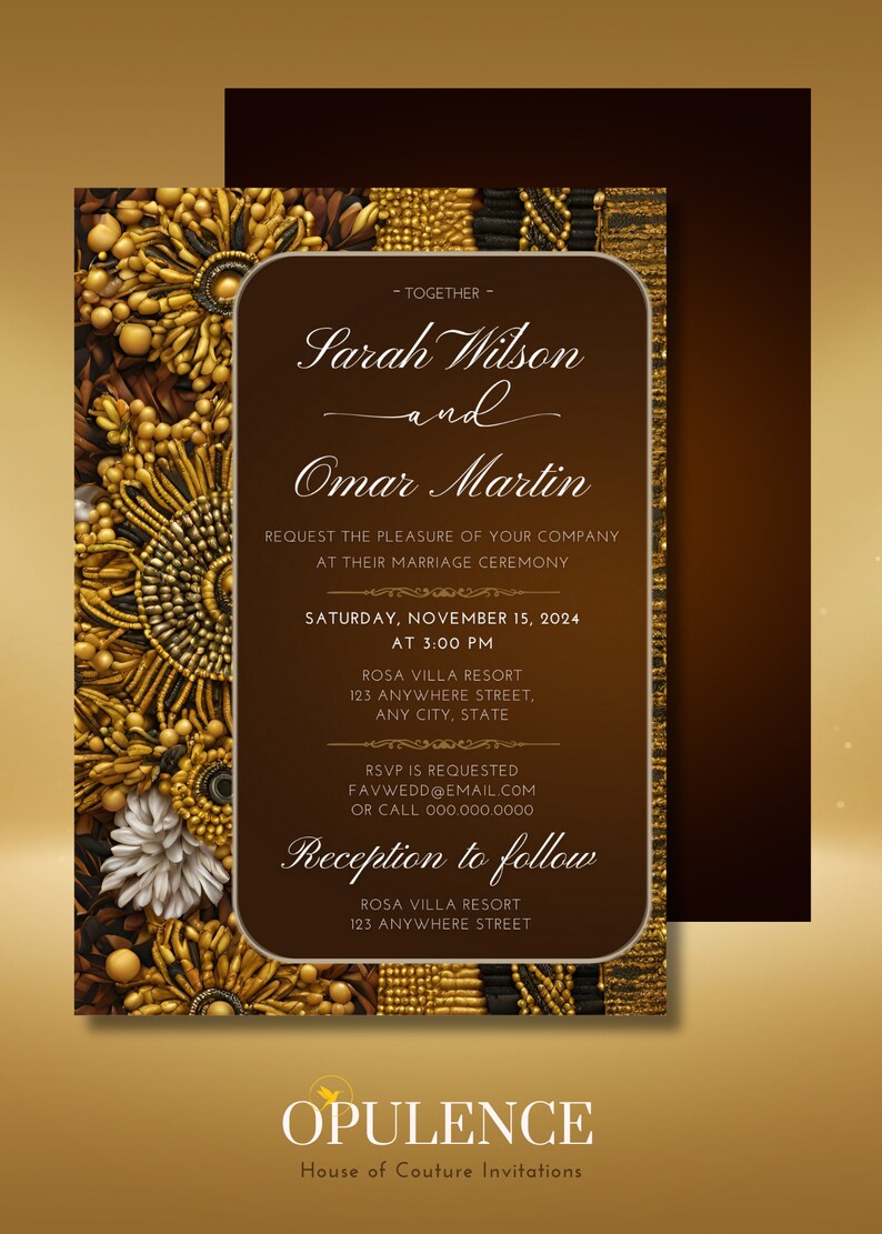 Gold Kente African Wedding Invitation: Beaded Afrocentric Design ...