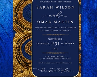 Blue & Gold Wedding Afrocentric Elegant Invitations