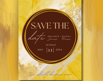 Gold Save the Date Cards. A Gold, Yellow and Brown Invitation Card