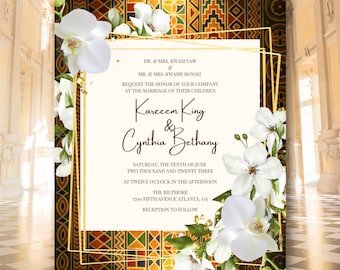 African Traditional Wedding Invitation, Gold Kente Wedding Invite, Upscale, Afrocentric, Ethnic | Any Event Type Free Customization Provided