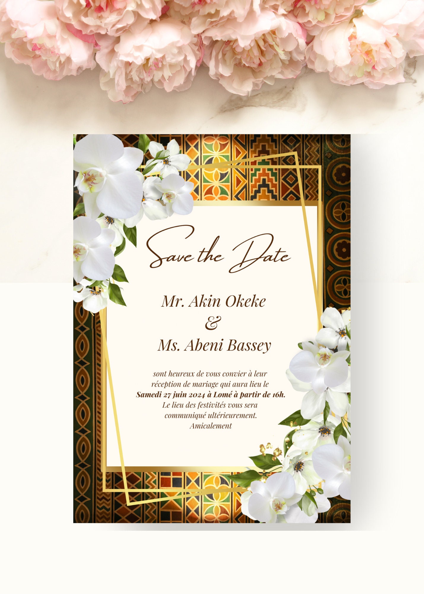 African Traditional Wedding Invitation, Gold Kente Wedding Invite ...