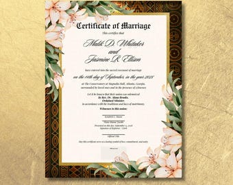 Custom Kente Wedding Certificate: Elegant Gold Printable (Digital Download)