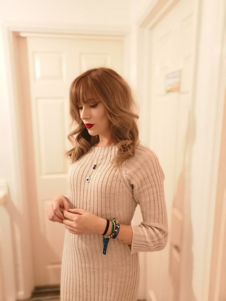 Aurora Criss Cross Knitted Midi Dress Cream image 1