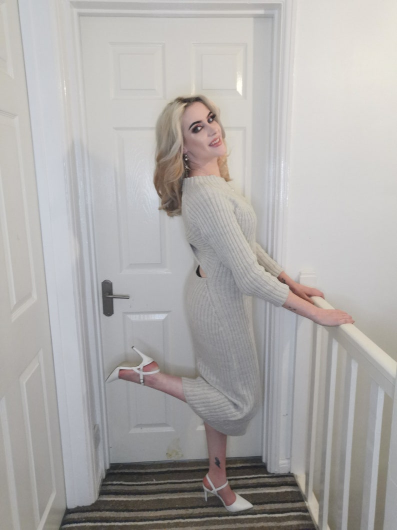 Aurora Criss Cross Knitted Midi Dress Cream image 7