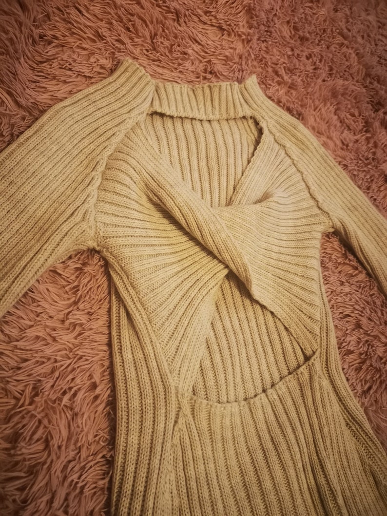 Aurora Criss Cross Knitted Midi Dress Cream image 6