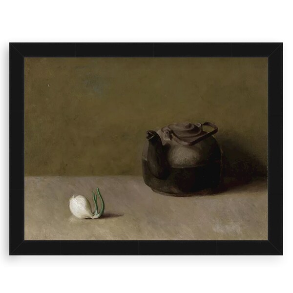 Vintage Teapot Onion Still Life Oil Painting | Digital Download | High Resolution Printable Antique Art