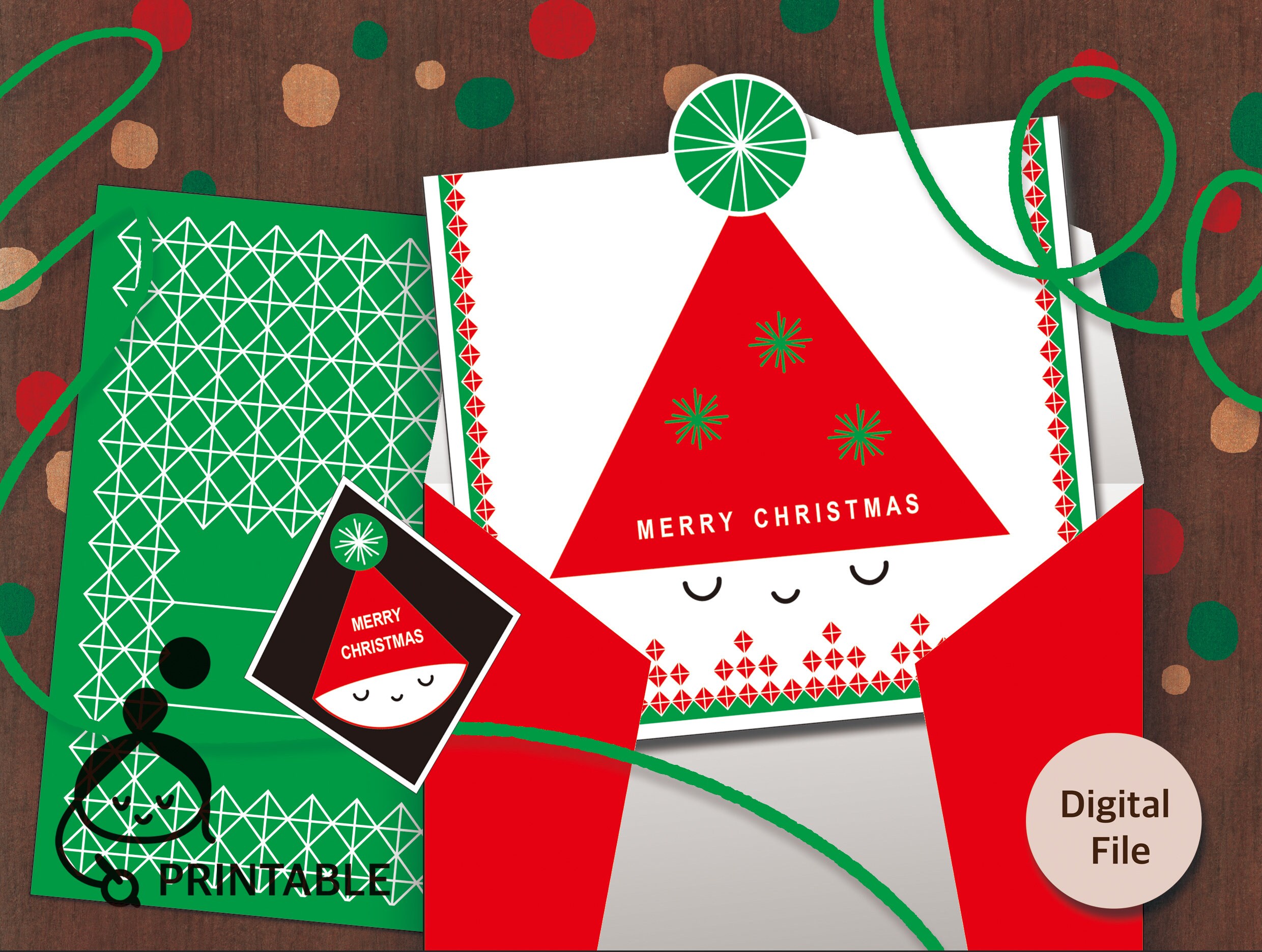 Printable Christmas Cards Red Green and sparkling cards with | Etsy