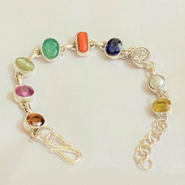 Natural Navratna Bracelet, Certified Nine Gemstones Bracelet, Bracelet For Luck, Astrology Bracelet, Birthstone Bracelet