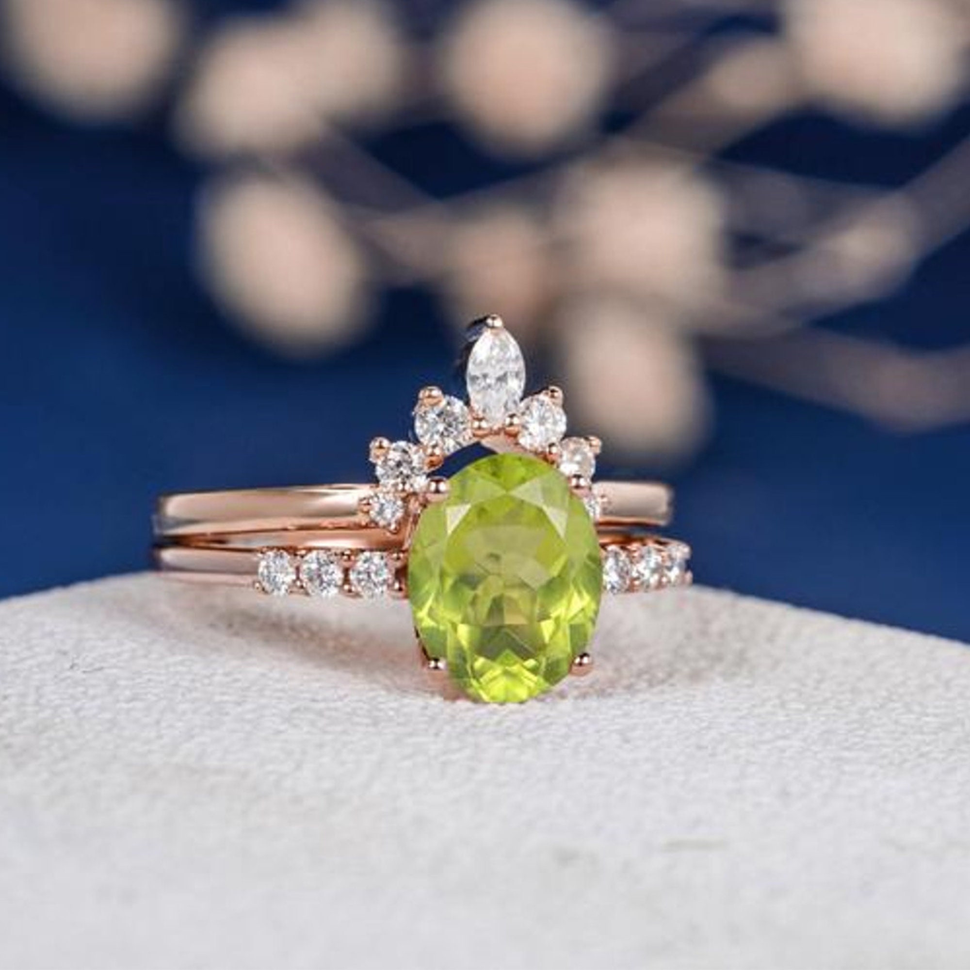 Peridot Engagement Ring Set Wedding Ring Set Bridal Set Etsy