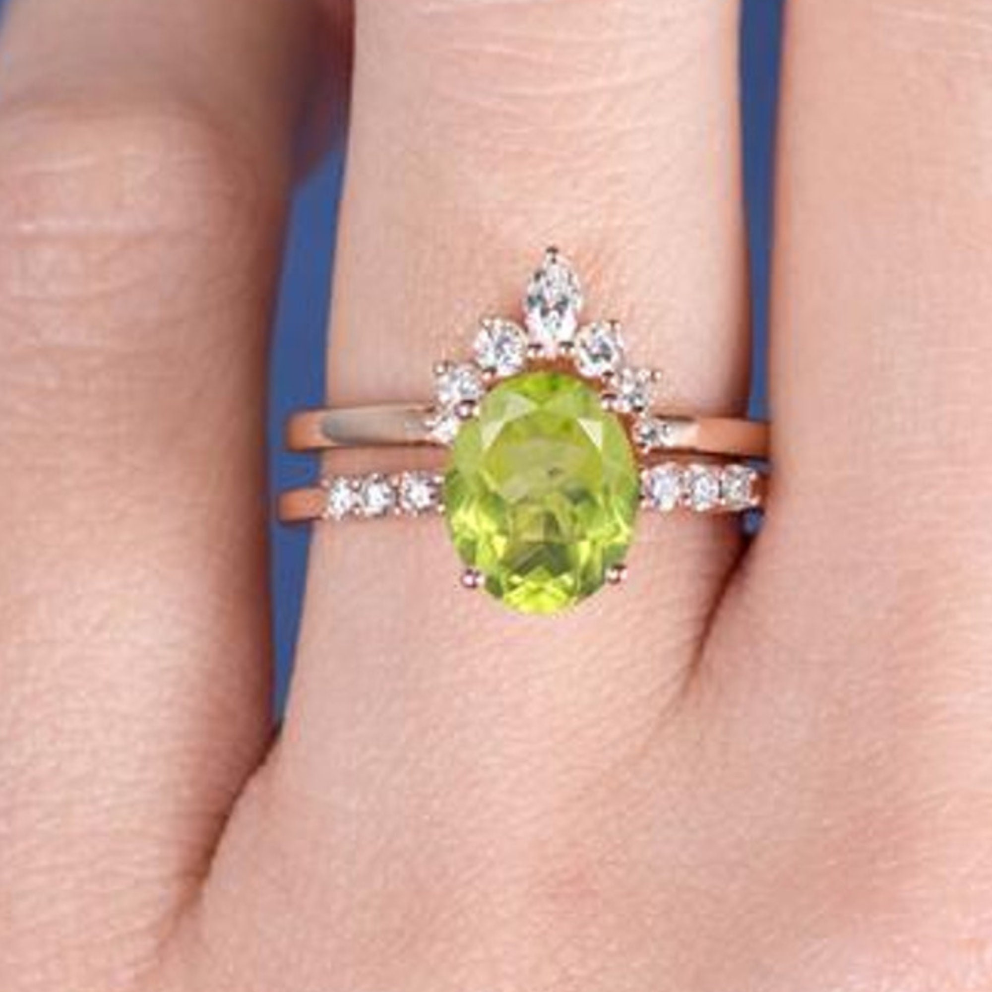 Peridot Engagement Ring Set Wedding Ring Set Bridal Set Etsy