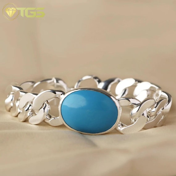 15 Ct Certified Turquoise Gemstone Men Bracelet in Sterling Silver men's  Jewelry, Astrological Bracelet, Salman Khan Firoza Bracelet - Etsy