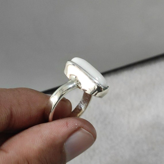 Certified White Coral Ring Natural Silver Coral Gemstone Ring for