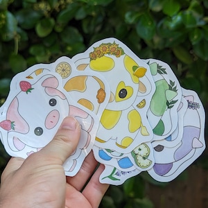 Cow Stickers - Pink cow, orange cow, yellow cow, green cow, blue cow, purple cow - water resistant