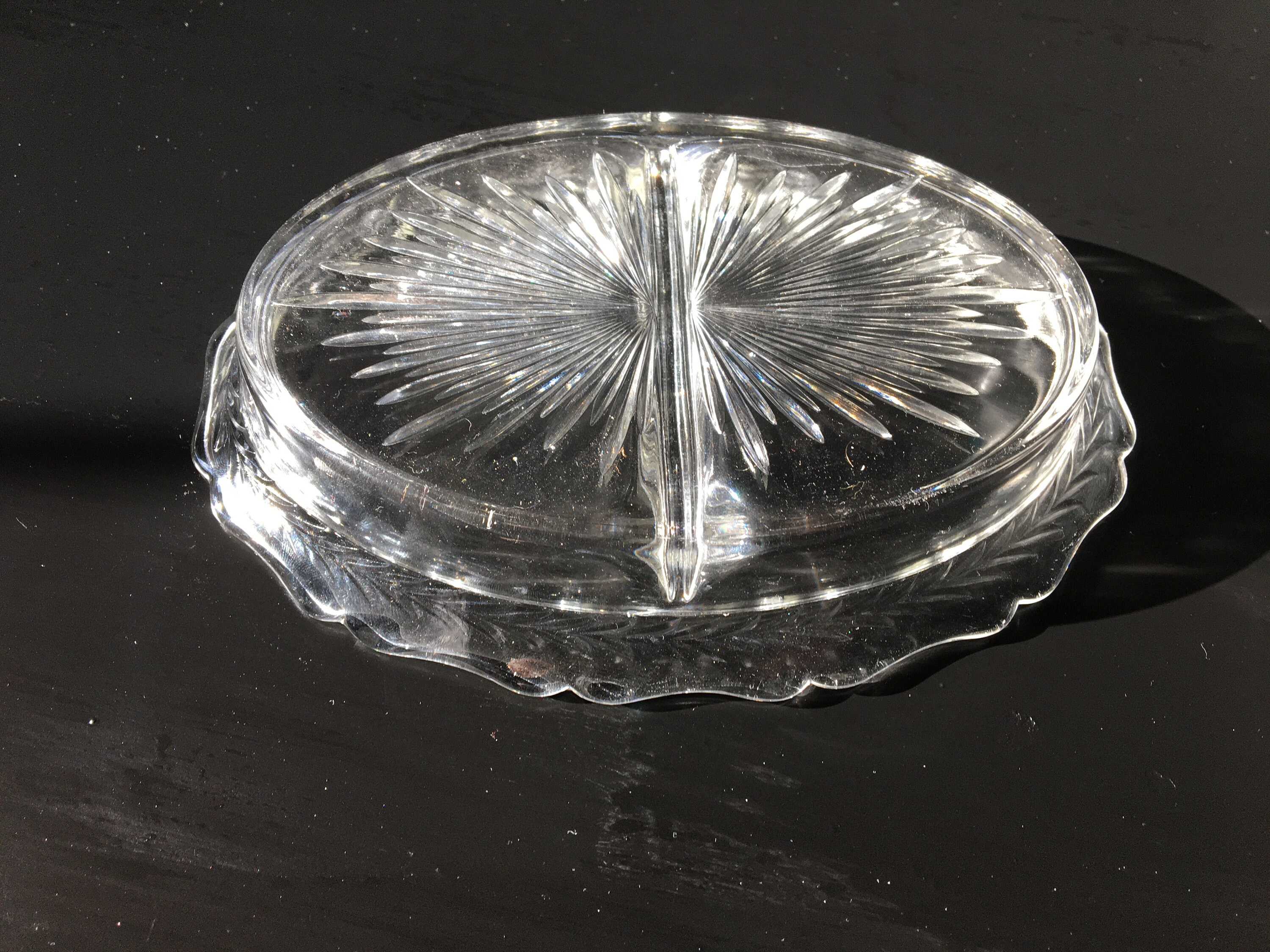 Cut Glass Divided Candy Dish Starburst Etsy India