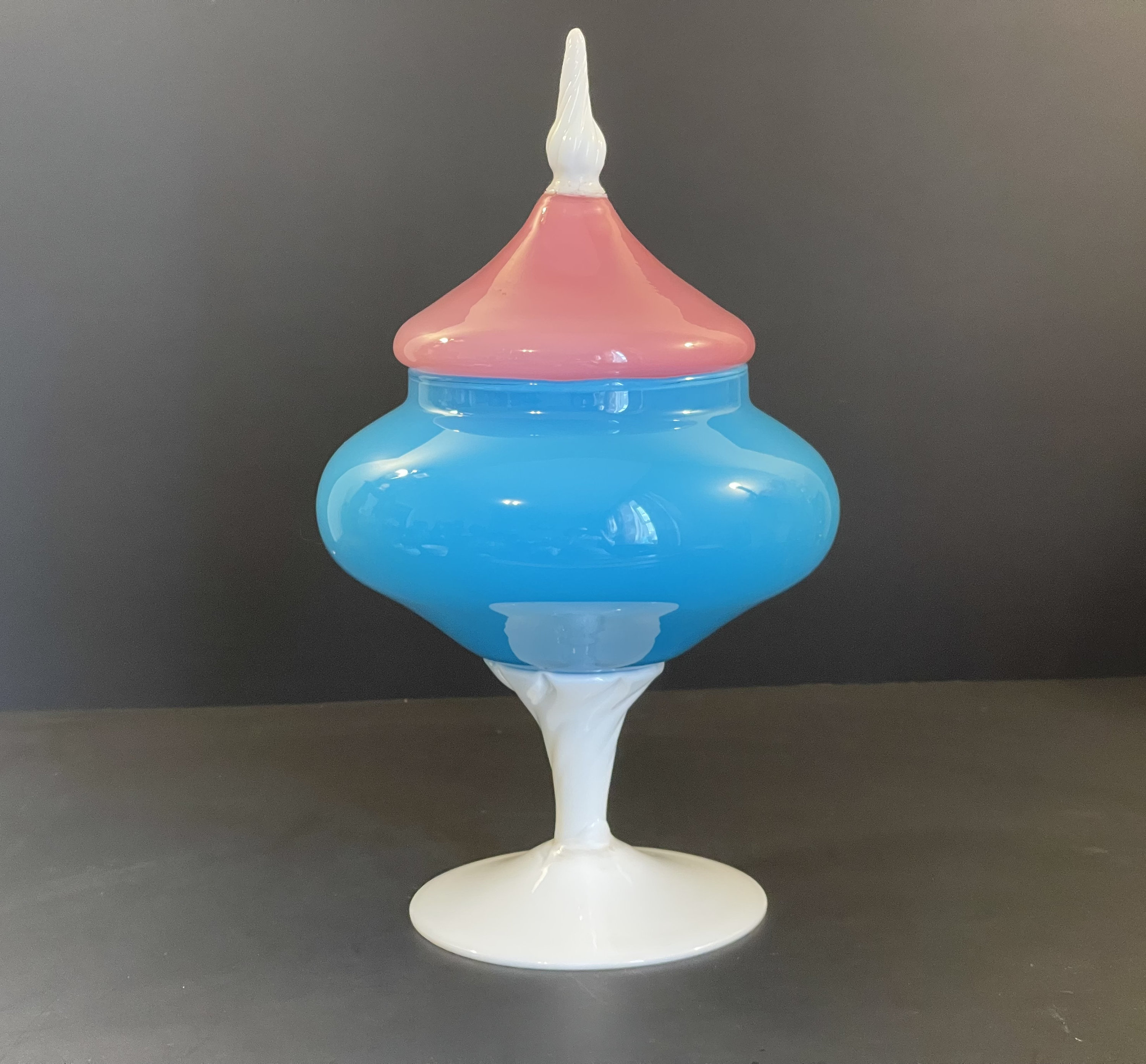 Italian Empoli Rossini Pink and Blue Opaline Candy Dish