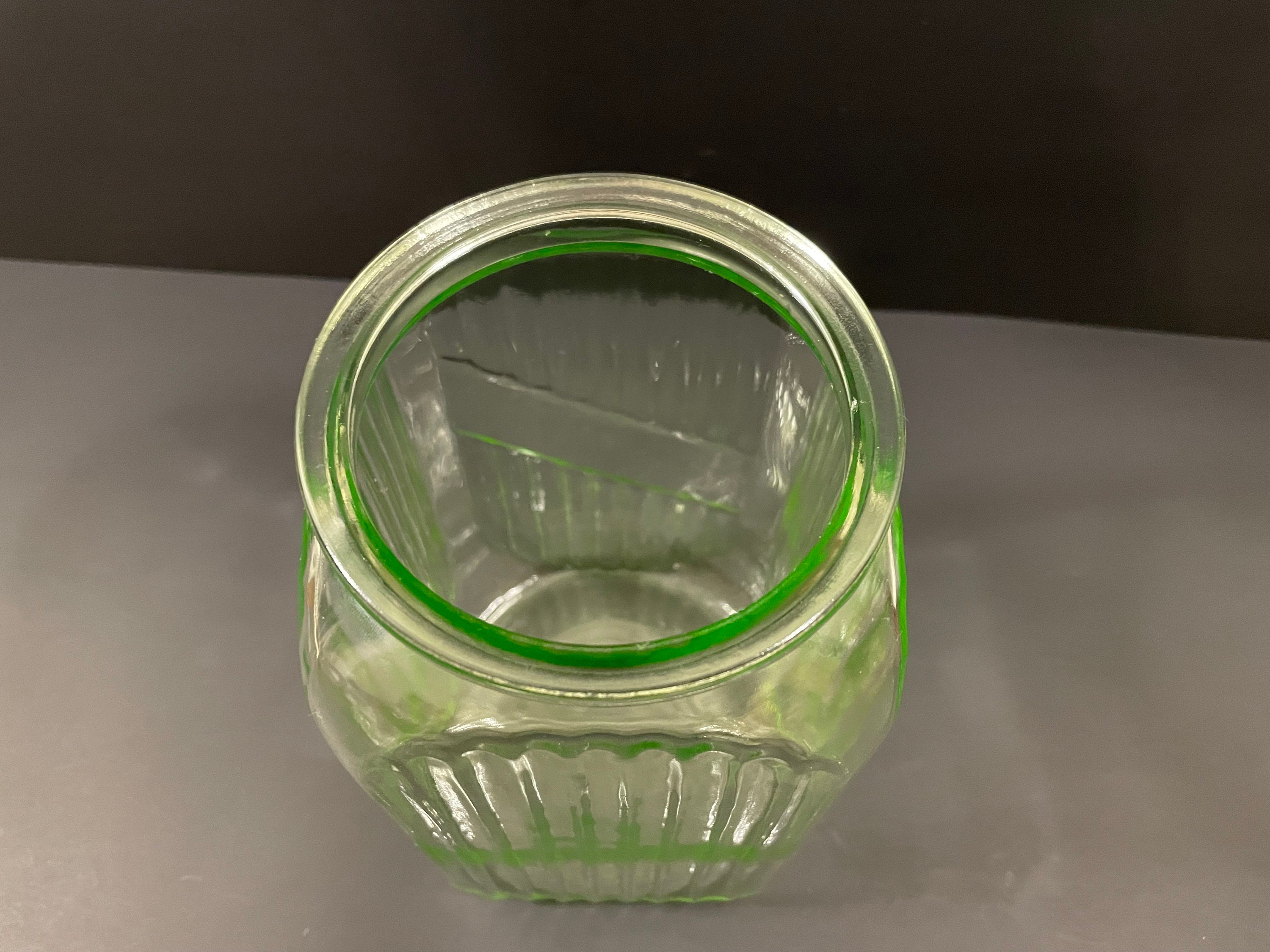 Large Green Depression Glass Ribbed Cookie Jar Canister - Ruby Lane